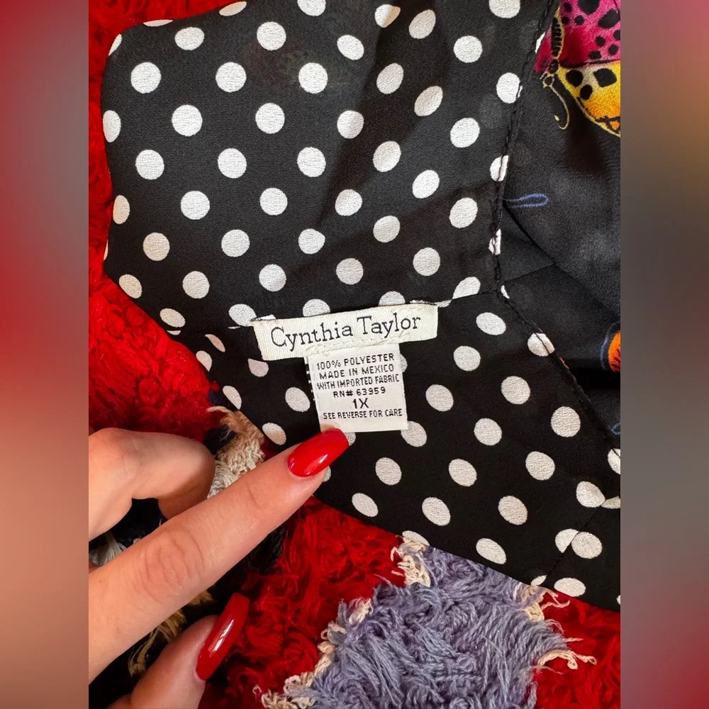 90s Vintage Cynthia Taylor Black & White Polka Dot Buttefly Slip Dress Sz 1X - Picture 4 of 8